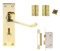Golden Grace Victorian Scroll Bathroom Door Handles with 64mm Bathroom Lock Set and 1 Pair of 3 Butt Hinges in Premium Polished Brass Finish