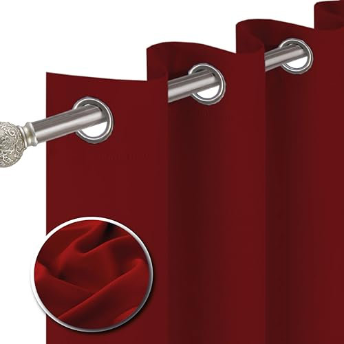 funky gadgets Blackout Curtains for Bedroom 72 Inch Drop Thermal Insulated Eyelet Curtains & Drapes Black Out Curtain for Kitchen, Living Room 2 Panels (66x72 Inch Red)