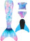 NAITOKE meerjungfrauenflosse mädchen Badeanzug - Meerjungfrau Flosse Bademode mit Bikini Set und Monoflosse Mermaid Tail, 4 Stück Set,POOAK,130