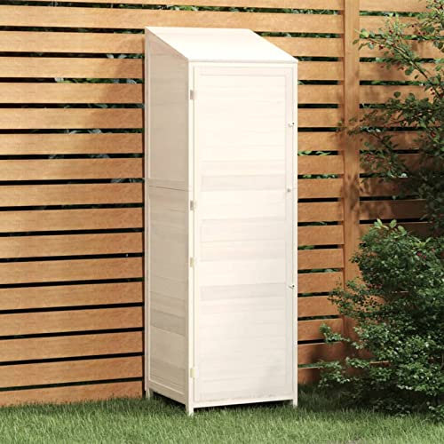 Festnight Geräteschuppen Holz Weiß Geräteschrank Gartenhaus Holzhaus Gerätehaus Gartenschrank Gartenschuppen Outdoor Schrank 55x52x174.5 cm