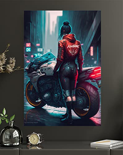 Premium Metallposter/Wandbild aus Aluminiumverbund im Cyberpunk style modern Abstrakte Kunst Wanddekoration Design (Cyberpunk Style 01, L - 60x40cm Aluverbund)