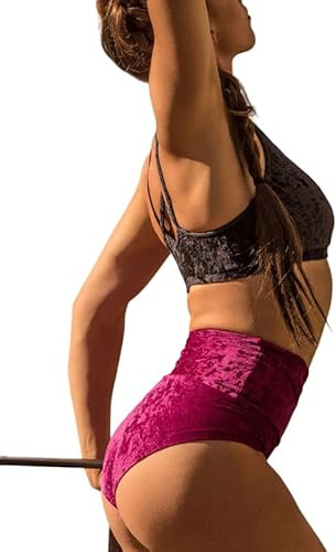 Dragonfly Betty Short Velours | Short Confortable à Taille Haute | Restez Parfaitement | Danse du Poteau | Ultra-Doux | Respirant | Vêtements de Sport | Matériau Doux pour la Peau Ruby Velvet L