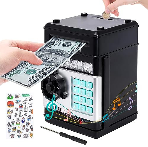 MOMMED Salvadanaio Elettronico, Salvadanaio Bambini con protezione tramite password, scorrimento automatico della carta moneta Mini Cassaforte, ATM Savings Bank, Ottimo regalo per i bambini