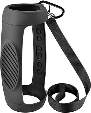 Coque en silicone pour haut-parleur Bluetooth JBL Charge 5, étui de transport de voyage, housse de protection avec bandoulière et mousqueton (noir)