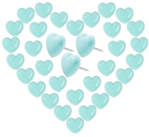 VAPKER Reißzwecken mit Herzmotiv, 150 Stück, babyblau, niedliche Kunststoff-Pinnnadeln mit Stahlspitze, Kartennägel für Fotos und Wände
