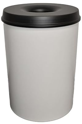 PROREGAL Selbstlöschender Papierkorb & Abfallsammler aus Metall | 30 Liter, HxØ 47x33,5cm | Grau, Kopfteil Schwarz