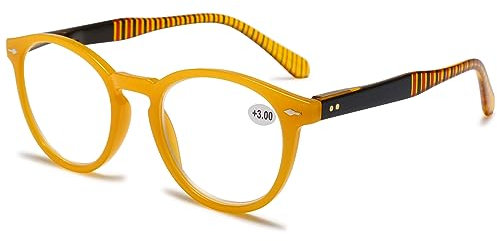 Lanomi Mode Anti Blaulicht Lesebrille Kleine Runde Rahmen Federscharniere Lesehilfe Komfortabel Herren Damen Sehhilfe Blaulichtfilter Brille 1.0 bis 4.0 Gelb 3.5