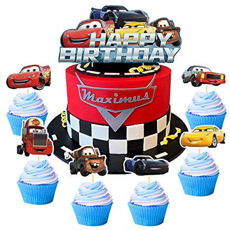 BSNRDX Auto Tortendeko Geburtstag 13 Stück Kuchen Deko Cupcake Toppers, Auto Cake Topper, Auto Kuchen Toppers Für Kinder Geburtstagsdeko, Car Thema Geburtstag Zubehö