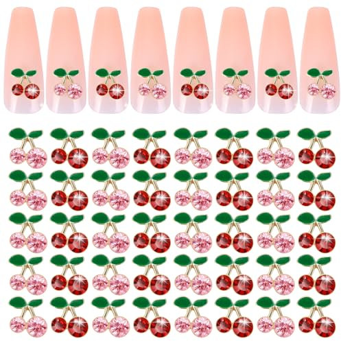 TIESOME Nail Charms Kirsche, 40 Stück 3D Nagel Charms Nail charms Rhinestone Nagelschmuck Nail Art Strasssteine Acryl Nagel Dekorationen für Maniküre DIY Handwerk Schmuck Zubehör