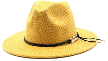 Fengyan Mützen Jazz-Zylinder aus Wolle, Paarhut for Herbst und Winter, Hut mit flacher Krempe und großer Krempe, 7 cm großer Sonnenschirm-Filzhut mit großer Krempe ( Farbe : Gelb , Größe : 6 7/8-7 1/8