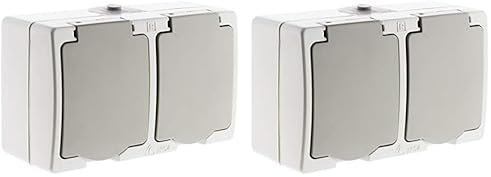 Zenitech - Akya Double Prise 2P Plus T 16A Gris Clair IP54 2 Paquet