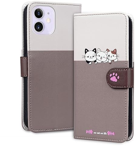 Tiyoo Lovely & Cute Flip Wallet Phone Case for iphone 12 mini with Cartoon Cat&Dog Pattern,Premium Magnetic PU+TPU Leather for high protection Phone Cover for iphone 12mini(Pale Gray)