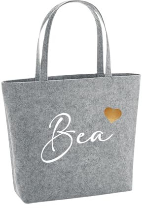 Lounis Personalisierte Filztasche mit Namen und Herz - Handtasche - Filzshopper - Shoppingbag - Tasche Filz - Geschenkidee (Hellgrau)