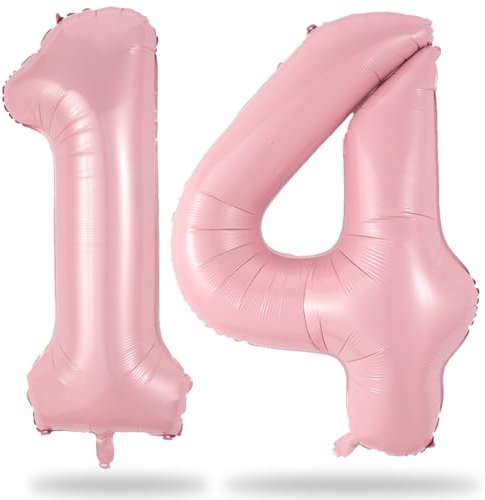 Set di 14 palloncini grandi rosa pastello con numero 1 e 4, 101 cm, in Mylar autogonfiabile, rosa chiaro, 14 palloncini per ragazze 14° compleanno decorazione per feste