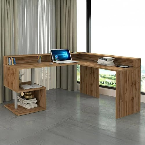 Dmora - Schreibtisch Sansone, Eckschreibtisch mit Ablagefächern, Mehrzweck-Büroschreibtisch mit Platte, 180x92,5x160 cm, Eiche