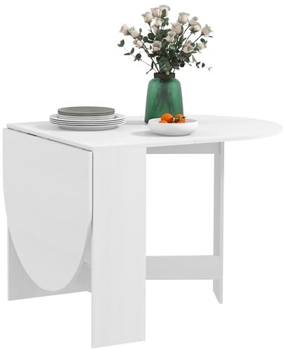 HOMCOM Mesa de Comedor Plegable Mesa de Cocina Plegable Ovalada con Alas Abatibles Estilo Moderno 163x80x75 cm Blanco