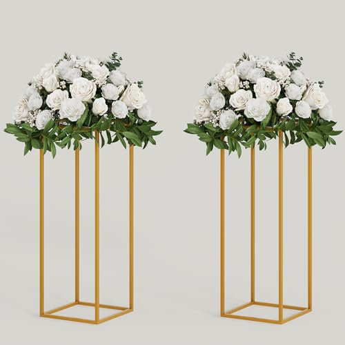 TEKXYZ Blumenständer, 2 Pcs 60 CM hoch Blumenständer, Metall Tafelaufsatz Stand, Gold Tafelaufsätze für Hochzeit, Event Party Requisiten, Patio Dekor