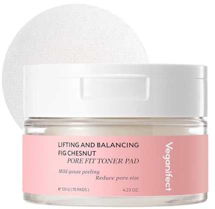 Veganifect Porenverfeinerndes Tonik-Pad, glättet die Haut, minimiert Poren, koreanische Hautpflege, vegan, 110 g (70 Pads)