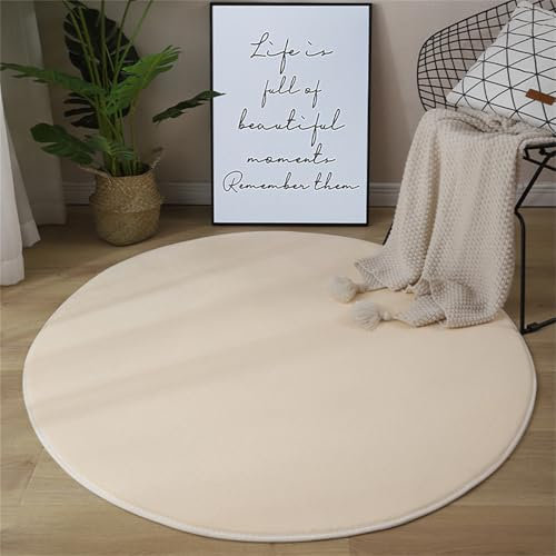 Hearda Teppich Rund, Reppich Schlafzimmer, Einfarbiges Korallenfleece Innenbereich Runder Teppich, Waschbarer rutschfest Teppich, fürs Wohnzimmer, Kinderzimmer, Büro (100cm,Beige)