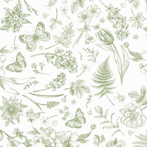 LiKiLiKi Green and Beige Self Adhesive Contact Paper 44x300 cm Retro Floral Wallpaper Sticky Back Plastic Roll Waterproof Peel and Stick Wallpaper Vinyl Wrap for Furniture Bedroom Living Room
