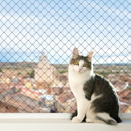 AnExer Red para Gatos Terraza, 3x8m Red Anticaída para Gatos, Malla Cerca para Balcón para Mascotas, Red Proteccion Perros Nylon Negro Malla Anticaída para Mascotas
