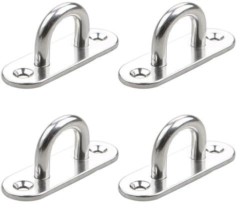 FENGLINGCHENGA 4 Pcs Eye Plate Hammock Hooks Metal Hook for Hanging Wall Ceiling Marine Hardware Accessories Stainless Steel Eye Pad Plate Staple Ring Hook Loop Hammock Hooks Hanger