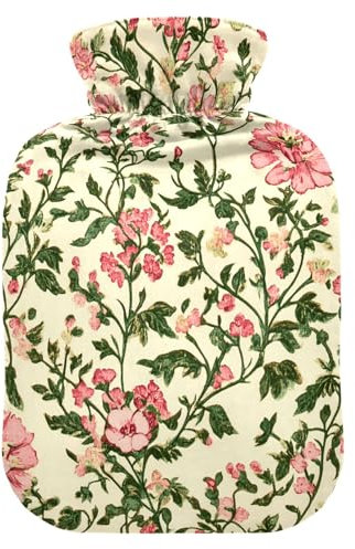 Vintage Floral Hot Water Bottles with Soft Velvet Cover Hot Water Bag for Foot Bed Warmer Pain Relief, 1 Liters