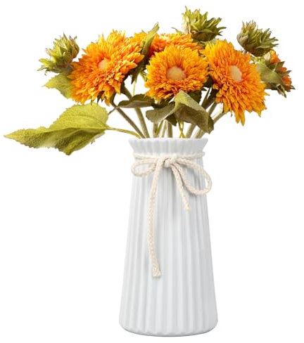 Amexo Vase Weiß 19.5 cm Hoch Vintage Keramik Vasen Deko Vasen für Pampasgras Vasen für Tischdeko Innenbereich