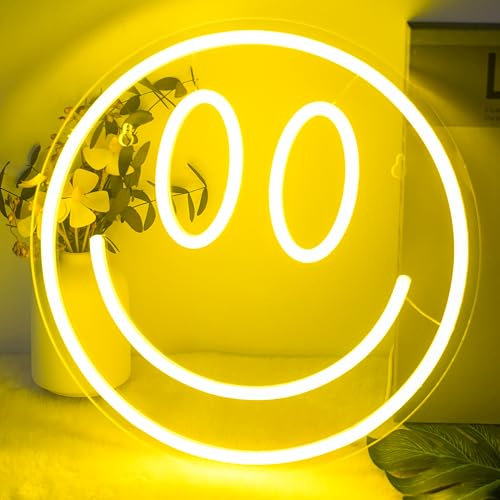 Luz de neón Smiley, USB Smile LED Luces de neón para, para bares, tiendas, cafeterías, fiestas de cumpleaños y bodas(Amarillo)