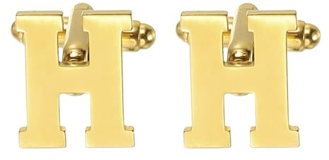 PATIKIL 26 Buchstaben A-Z Anfangsmanschettenknöpfe mit Box Goldton | Alphabet Buchstabe H Manschettenknöpfe, für Männer Vater Ehemann Hochzeiten Geschenk Geschäft Geburtstag