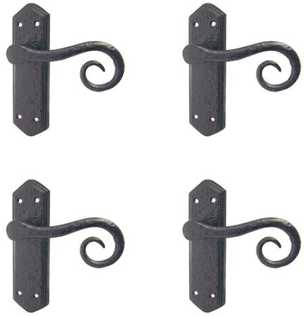 Lot de 4 poignées de porte élégantes noires avec levier intérieur sur plaque