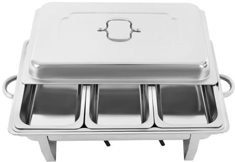 3 Pan Chafing Dish Buffet Set, Stainless Steel Food Warmer Set 2.5L x 3 with Lid & Handle, One Piece Stretch, Rectangle Buffet Server for Buffets, for Keeping Food Warm