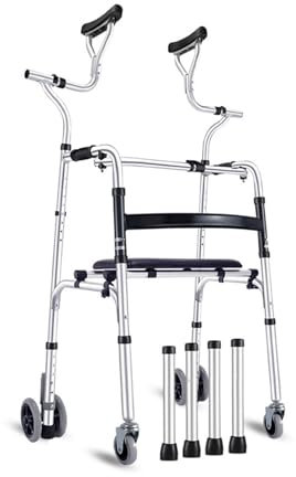 Gehgestell Mit 4 Rollen,Gehbock mit Rollen Klappbar,Leichtgewicht Gehgestell Mit Sitzbrett, Gehhilfen Senioren Klappbar Aufstehhilfen, Walkers, Wohnungsrollator, Gehbock Für Senioren