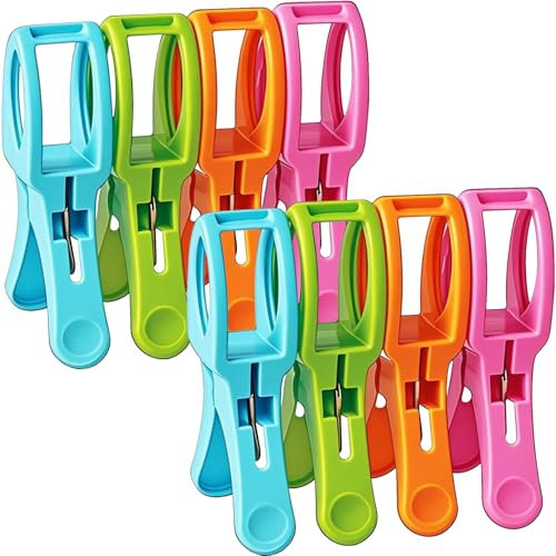 Beach Towel Clips for Beach Chair Clips Hanging Cruise Large Pool Towel Chair Plastic Quilt Clamps Jumbo Size 8 Pack for Loungers Clothes Pegs Blanket Swimsuits,Curtains