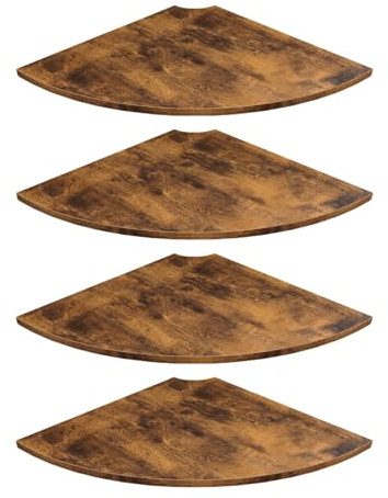 JJL Étagère Murale d'angle, 4 Niveaux de 30 cm, Le Secteur, avec Trous pour Câbles, Étagère Murale en Bois pour l'angle du Mur, pour Placer Haut-Parleur et Boîtier de Câbles, Marron Rouille