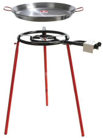 Cooking Paella KIT Set: 55cm Polished Steel Paella Pan + 40cm Gas Burner & Burner Trippod - Garden Outdoor Cooking