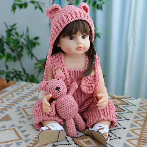 truly soft 20 Pollici Bambole Reborn Realistiche con Capelli Lunghi, Bambole Reborn Femmina-Bambola in Morbido Silicone Abito a Maglia Rosa con Cappello Reborn-Baby Doll Realistica, dai 3 Anni in su
