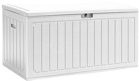 Brigros - Baule Da Esterno Impermeabile In Resina, Cassapanca Contenitore Da Esterno XXL Con Pistoni, Baule Ideale Come Panca E Box Giardino Resistente E Versatile (Bianco, 113x58x58 cm)
