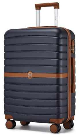 KONO Koffer Trolley Mittelgroß 62L Check In Luggage Hartschalenkoffer | Leichte ABS+PC Rollkoffer L, Leise 360° Doppelrollen, Ideal Für Städtereisen Und Geschäftsreisen, Dunkelblau/Braun