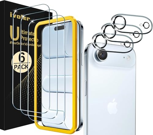 ivoler 3 Piezas Protector de Pantalla para iPhone Air con 3 Piezas Protector de Lente de Cámara y Marco de Instalación, Cristal Vidrio Templado Anti-Arañazos, 9H Dureza, Ultra HD
