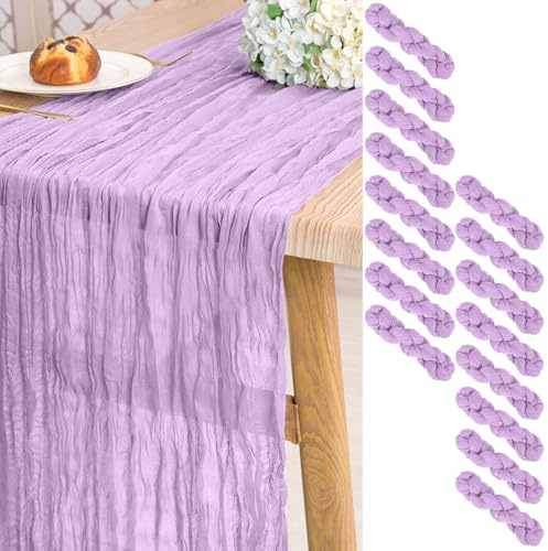 16 Stück Helllila Käsetuch Tischläufer, 3 m Langen Hellviolett Seihtuch Tischläufer rustikaler Boho-Tischläufer für Hochzeit, Brautdusche, Party, Bankettdekoration (55 x 300 cm)