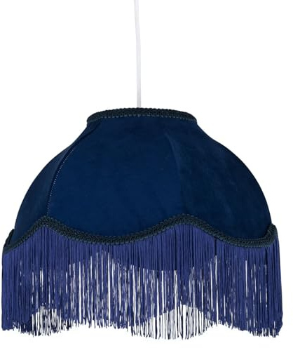 Fringe - Navy Blue Velvet Fringed Pendant or Lamp Shade