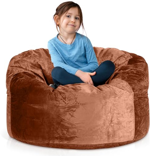 Green Bean Jumbo Max Riesensitzsack mit Memory-Schaum Flockenfüllung – Sitzsack XXL aus flauschigem Velours in 3ft (105x65cm) Braun – Indoor Lounge-Sitzsack waschbar & gemütlich