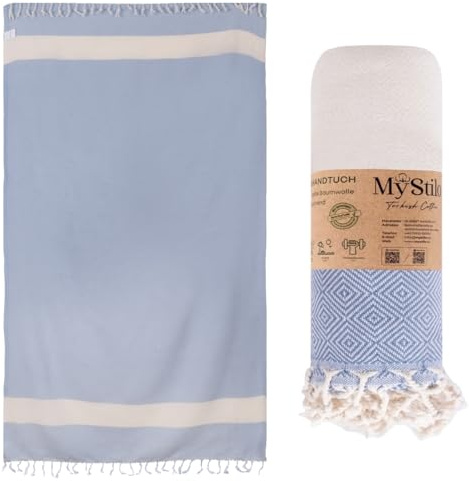 MyStilo Strandtuch Saunahandtuch XXL - Dickes, Weiches Badetuch 100x200cm, Schnelltrocknend - Premium Hamamtuch mit Diamantmuster für Männer, Frauen (Babyblau)