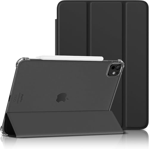 TXWLLIU Coque pour iPad Pro 11 Pouces M4 2024 (5e Génération)/M5 2025 (6e Génération), Étui de Protection Rigide et Léger avec Dos Givré Translucide, Veille/Réveil Automatique, Noir
