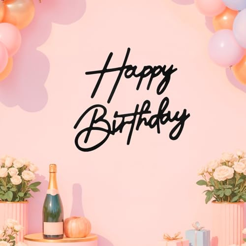 Sibba Happy Birthday Sign for Backdrop White & Black Felt Fabric Birthday Banner for Wall Decor Reusable Party Photo Booth Backdrop for Adults Celebrations (Happy 13.3×8.6in Birth day 16.7×5.9in)