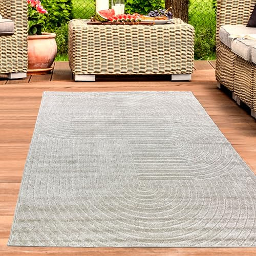 CARPETIA Outdoor Teppich rund für Balkon Terrasse und Garten moderner In und Outdoor Teppich mit strukturierter Hoch Tief Optik wetterfest pflegeleicht langlebig maschinengewebt aus Polypropylen beige