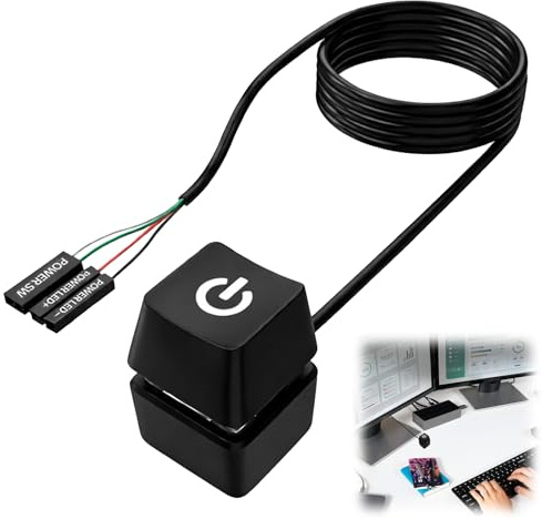 BaZuyunMd Mechanischer PC Power Button Extern mit 2m Verlängerungskabel, Startknopf für Desktop Computer, Schwarz, Gaming Zubehör