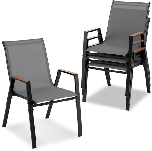 COSTWAY Gartenstühle stapelbar 4er Set, Stapelstühle, Terrassenstühle mit Armlehnen, Balkonstühle bis 180 kg belastbar, 56 x 66 x 88 cm (Grau)