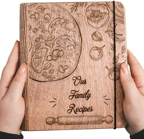 Kochbuch Selbst Schreiben mit Ringbindung (Large (A4), Pizza) | Holz Rezeptbuch zum Selberschreiben - Rezepte Buch zum Ausfüllen Hardcover - Leeres Buch mit Holz von Enjoy The Wood